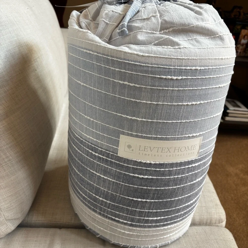 Levtex Home - Sand Stripes Blue Comforter Set - King Jaquard Stripe - Cotton